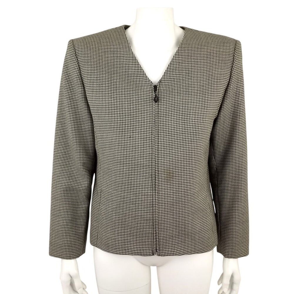 Vintage Pendleton Black White Wool Houndstooth V-… - image 1